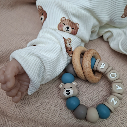 Bijtring met naam jongen beer artic blue - Afbeelding 2