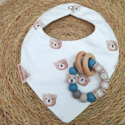 Bijtring met naam jongen beer artic blue - Afbeelding 4