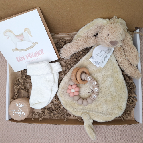 Brievenbus kraamcadeau met naam happy horse beige - Afbeelding 4