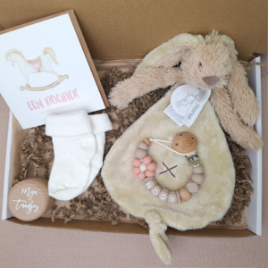 Brievenbus kraamcadeau met naam happy horse beige