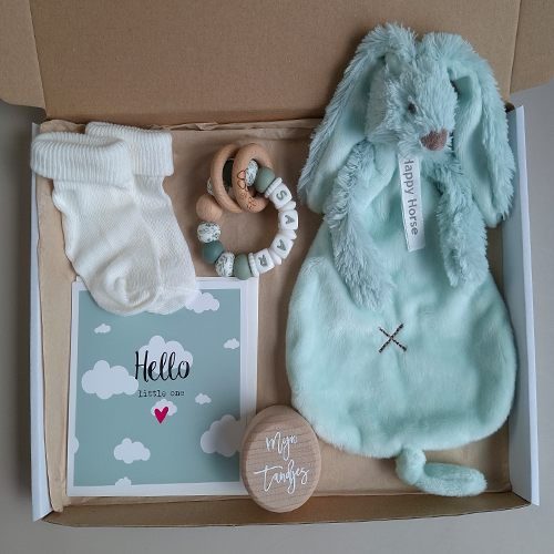 Brievenbus kraamcadeau met naam happy horse mint - Afbeelding 3