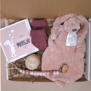 Brievenbus kraamcadeau met naam happy horse roze