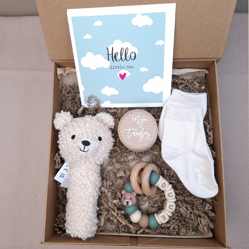 Kraamcadeau jongen rammelaar beer ecru - Afbeelding 3