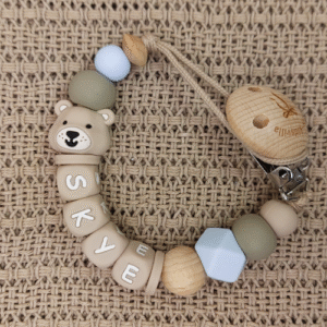 Speenkoord met naam jongen beer beige