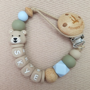 Speenkoord met naam jongen beer beige