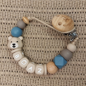 Speenkoord met naam jongen beer beige