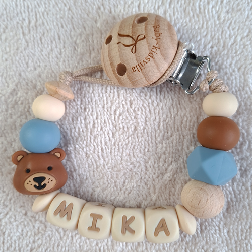 Speenkoord met naam jongen beer licht bruin