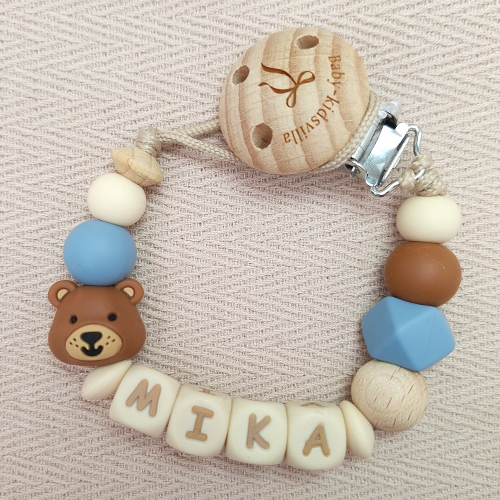 Speenkoord met naam jongen beer licht bruin