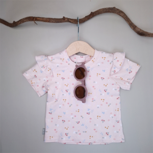 T- shirt ruffle kleine bloemen roze