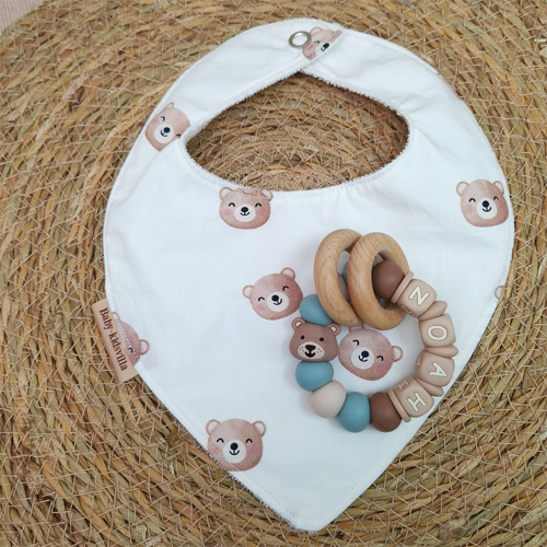 Bijtring met naam jongen beer grijsblauw - Afbeelding 4