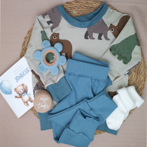 Brievenbus kraamcadeau babykleding beren grijsblauw - Afbeelding 2