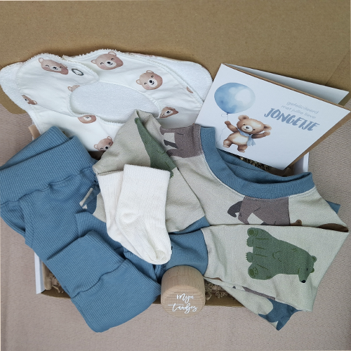 Brievenbus kraamcadeau jongen babykleding beren grijsblauw - Afbeelding 7