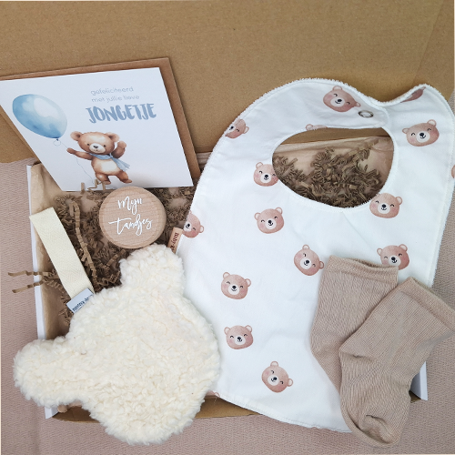 Brievenbus kraamcadeau jongen speendoekje beer hazelnoot - Afbeelding 6