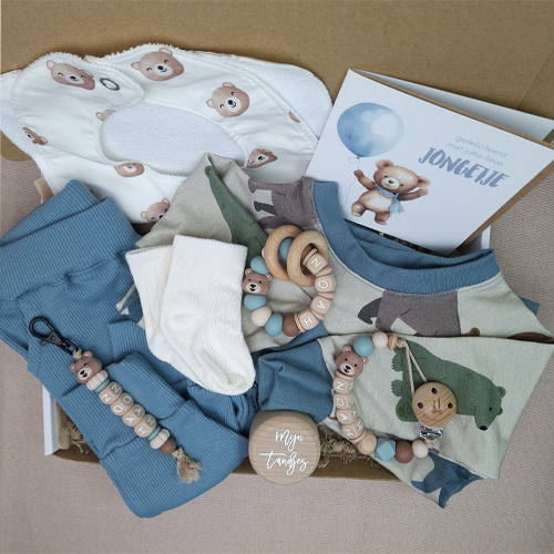 Brievenbus kraamcadeau jongen babykleding beren grijsblauw - Afbeelding 6