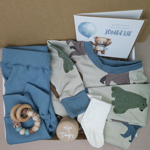 Brievenbus kraamcadeau jongen babykleding beren grijsblauw - Afbeelding 2