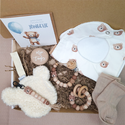 Brievenbus kraamcadeau jongen speendoekje beer hazelnoot - Afbeelding 7