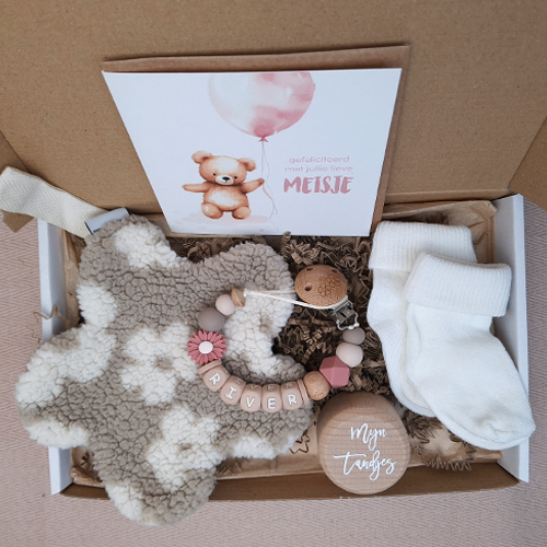 Brievenbus kraamcadeau meisje speendoekje bloemen - Afbeelding 3