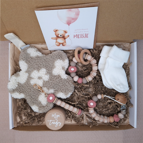 Brievenbus kraamcadeau meisje speendoekje bloemen - Afbeelding 5