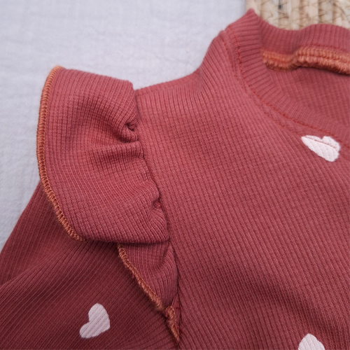 Baby overslag shirtje ruffle hartjes terra - Afbeelding 3