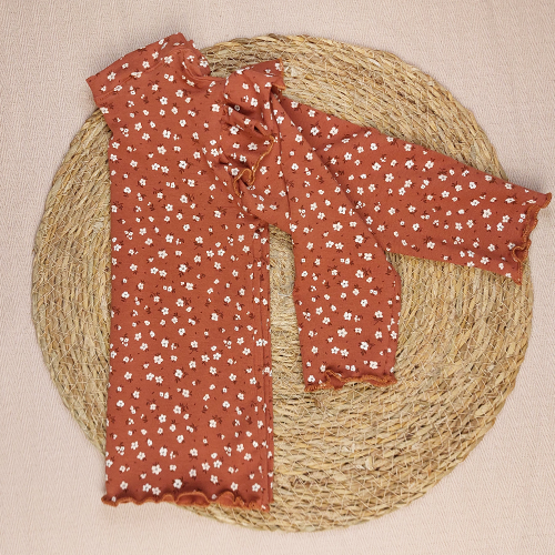 Longsleeve ruffle kleine bloemen terra - Afbeelding 2