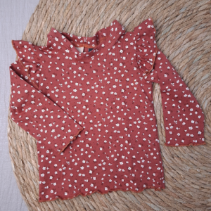 Babyshirtje longsleeve ruffle kleine bloemen terra