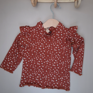 Longsleeve ruffle kleine bloemen terra
