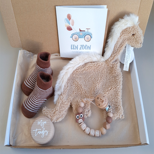 Brievenbus kraamcadeau met naam happy horse dino