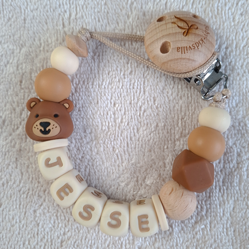 Speenkoord met naam jongen beer amandel