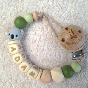 Speenkoord met naam jongen koala olijfgroen