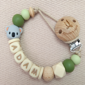 Speenkoord met naam jongen koala olijfgroen