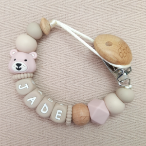 Speenkoord met naam meisje beer licht oudroze