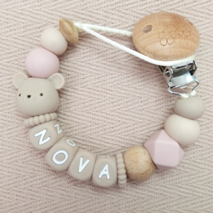 Speenkoord met naam meisje muis beige