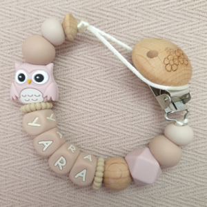 Speenkoord met naam meisje uil licht oudroze
