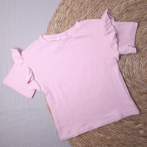 T-shirt ruffle rib roze