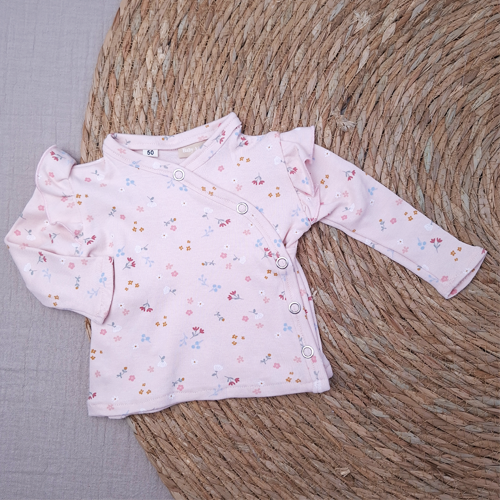 Baby overslag shirtje ruffle kleine bloemen roze
