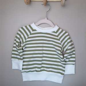 Sweater raglan streep olijfgroen