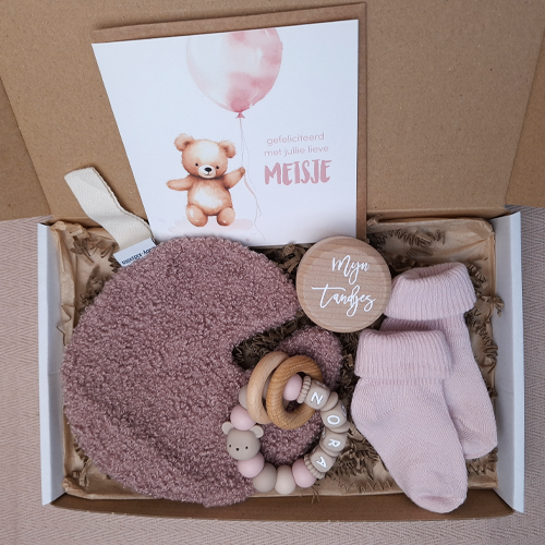 Brievenbus kraamcadeau meisje speendoekje maan roze - Afbeelding 2