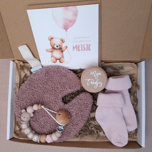 Brievenbus kraamcadeau meisje speendoekje maan roze - Afbeelding 3