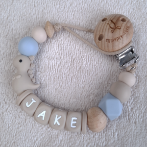 Speenkoord met naam jongen dino beige