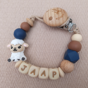 Speenkoord met naam jongen schaap blauw