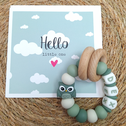 Bijtring met naam jongen uil donker oudgroen - Afbeelding 5