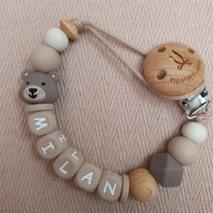 Speenkoord met naam jongen beer taupe