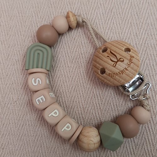 Speenkoord met naam jongen regenboog salie