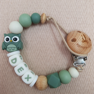 Speenkoord met naam jongen uil donker oudgroen