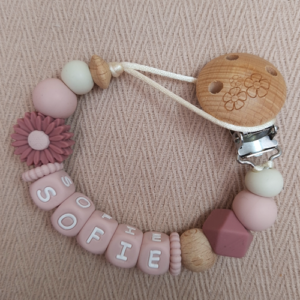 Speenkoord met naam meisje daisy donker oudroze