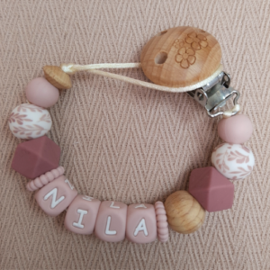 Speenkoord met naam meisje flower oudroze