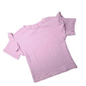 T-shirt ruffle rib roze