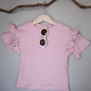 T-shirt ruffle rib roze