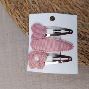 Haarspeldjes klikklak bloem hart oudroze