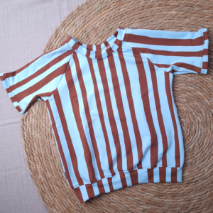 Shirt raglan korte mouw streep blauw bruin